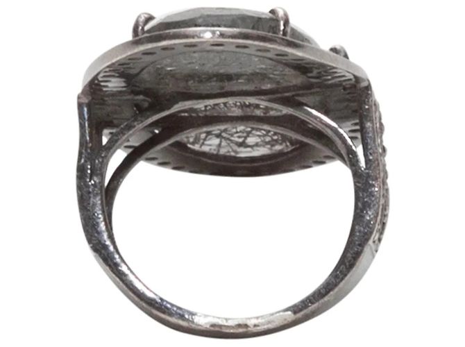 Autre Marque Anello Bavna in Argento Sterling, Labradorite e Diamanti Pavé Misura US 7 - vista 3