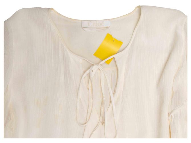 Chloé Chloe Langarmkleid aus Baumwolle & Seide, weiß, Größe FR 44 - Ansicht 4