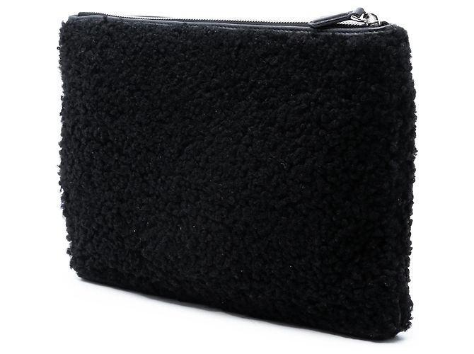 Borsa Clutch Fendi FF in shearling nera Nero - vista 2