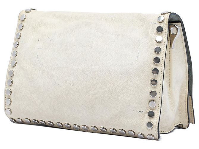 Borsa a tracolla Prada Glace Calfskin Studded Etiquette bianca Bianco - vista 2