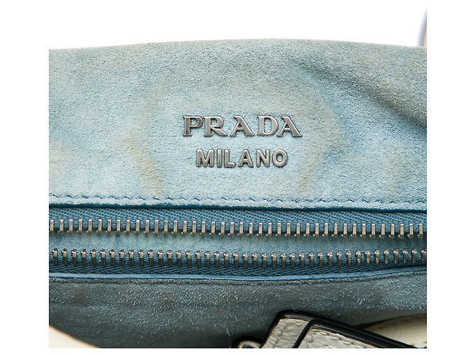 Borsa a tracolla Prada Glace Calfskin Studded Etiquette bianca Bianco - vista 6