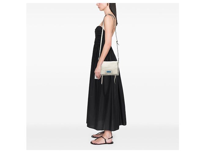 Borsa a tracolla Prada Glace Calfskin Studded Etiquette bianca Bianco - vista 7