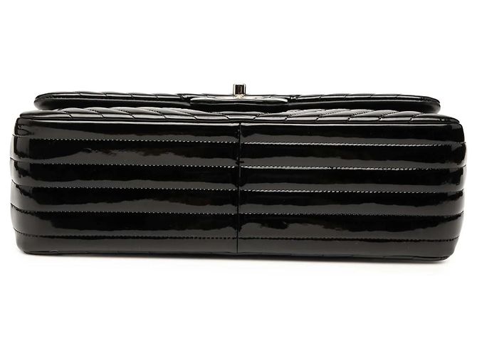 Borsa a tracolla Chanel Jumbo Classic Chevron Patent Double Flap Nera Nero - vista 3