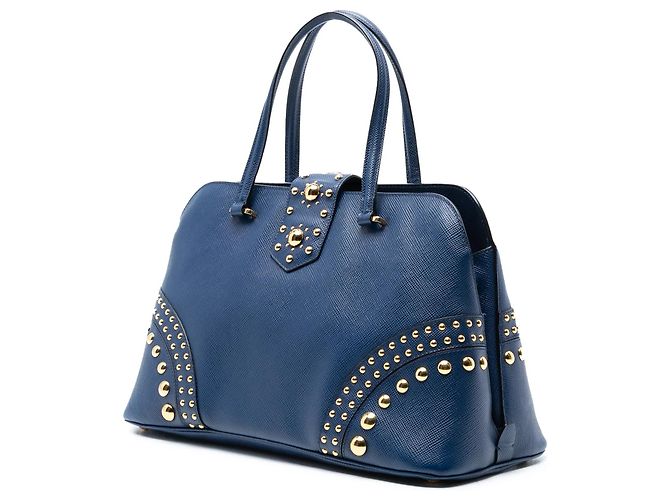 Borsa Promenade Prada in pelle Saffiano blu con borchie - vista 2