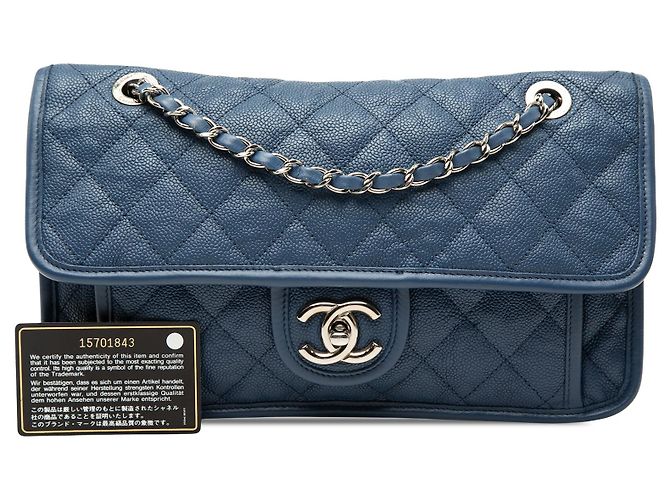 Borsa a tracolla Chanel Medium Caviar French Riviera Flap Blu - vista 7