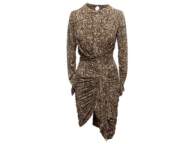 Isabel Marant Langarmkleid mit Leopardenprint Tan & Multicolor Größe FR 38 Kamel - Ansicht 2
