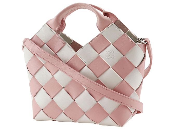 Borsa a secchiello Mini LOEWE in vitello intrecciato Gingham Surplus Rosa - vista 2