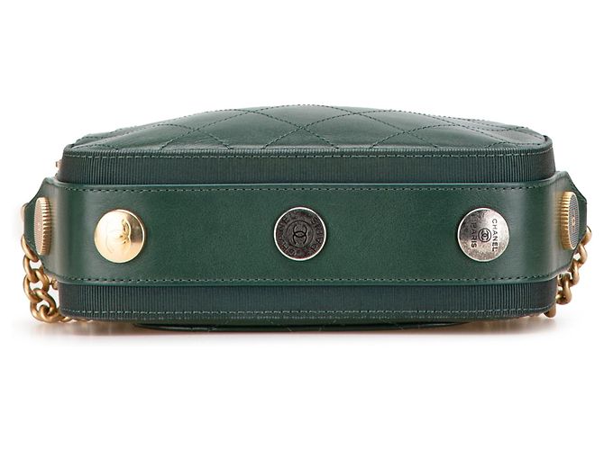 Borsa Camera Chanel in vitello trapuntato e grosgrain verde con bottoni e doppia zip - vista 3