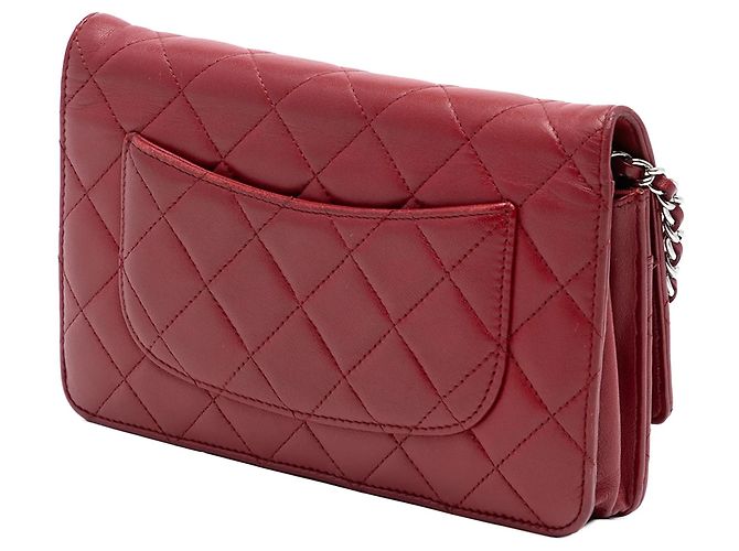 Borsa a tracolla Chanel CC matelassé in pelle d'agnello rossa Wallet on Chain Rosso - vista 2