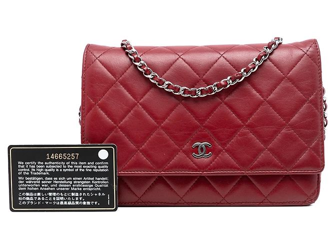 Borsa a tracolla Chanel CC matelassé in pelle d'agnello rossa Wallet on Chain Rosso - vista 8