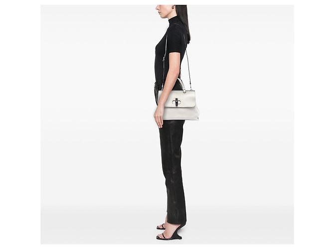 Bamboo Borsa Satchel Daily Gucci Medium in pelle di vitello bianca con bambù Bianco - vista 6