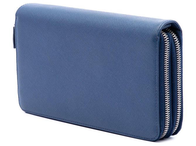 Portafoglio lungo Prada Saffiano con doppia zip blu - vista 2