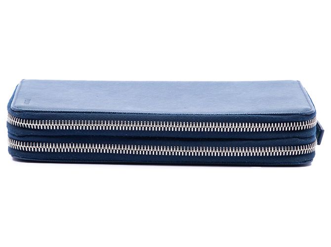 Portafoglio lungo Prada Saffiano con doppia zip blu - vista 3