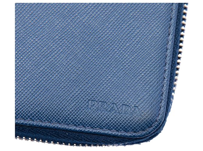 Portafoglio lungo Prada Saffiano con doppia zip blu - vista 5