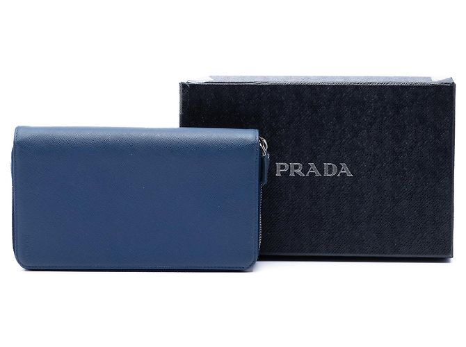 Portafoglio lungo Prada Saffiano con doppia zip blu - vista 7