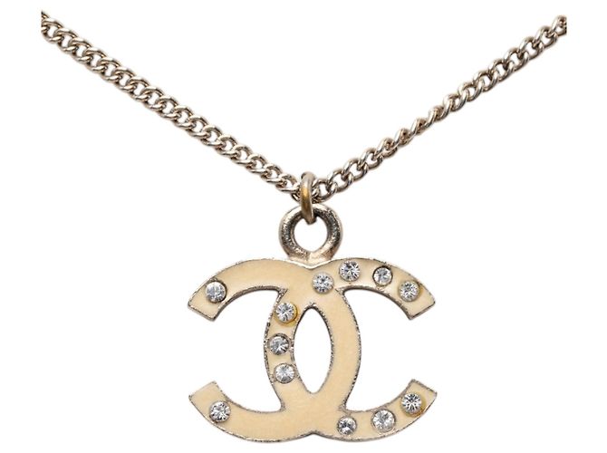 Collana con pendente Chanel CC placcata oro, smalto e strass D'oro - vista 2