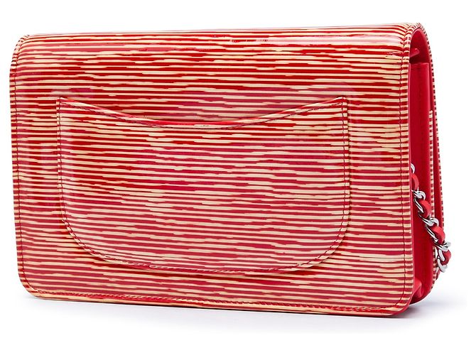 Wallet On Chain Borsa a tracolla Chanel CC a righe in vernice rossa con catena Rosso - vista 2