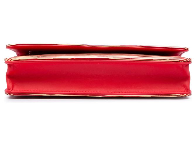 Wallet On Chain Borsa a tracolla Chanel CC a righe in vernice rossa con catena Rosso - vista 3