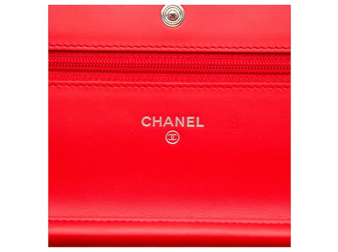 Wallet On Chain Borsa a tracolla Chanel CC a righe in vernice rossa con catena Rosso - vista 5