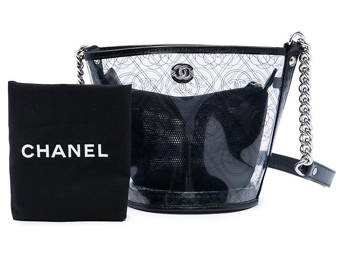 Borsa a secchiello Chanel Coco Camellia Small in PVC nero e vitello stropicciato - vista 6
