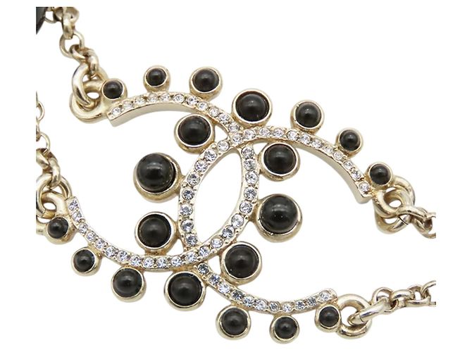 Bracciale Chanel placcato oro CC con perle finte e strass D'oro - vista 2