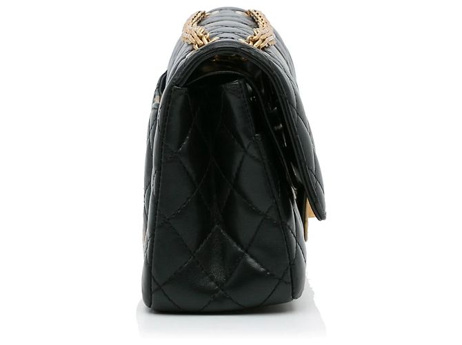 Borsa Chanel 2.55 Reissue Double Flap Medium in pelle d'agnello embossed croc nera Nero - vista 3