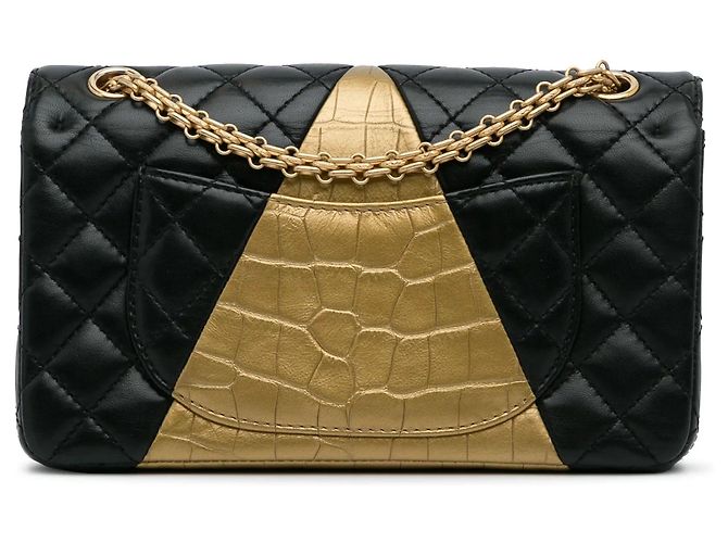 Borsa Chanel 2.55 Reissue Double Flap Medium in pelle d'agnello embossed croc nera Nero - vista 4