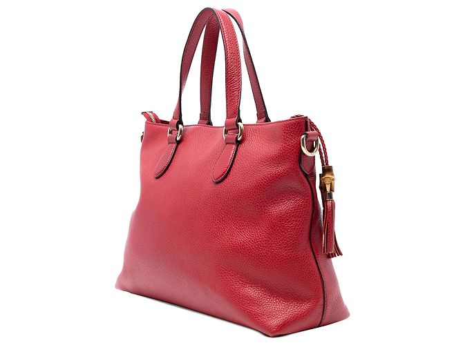 Borsa Satchel Gucci in pelle rossa con nappa Bamboo Rosso - vista 2