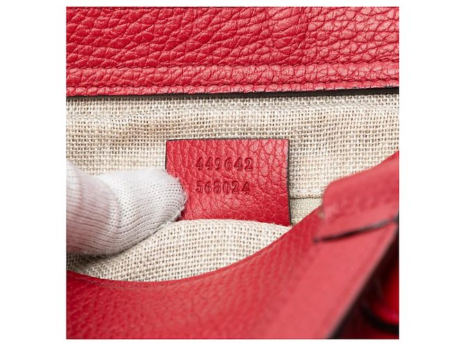 Borsa Satchel Gucci in pelle rossa con nappa Bamboo Rosso - vista 6