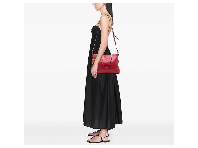 Borsa Satchel Gucci in pelle rossa con nappa Bamboo Rosso - vista 7