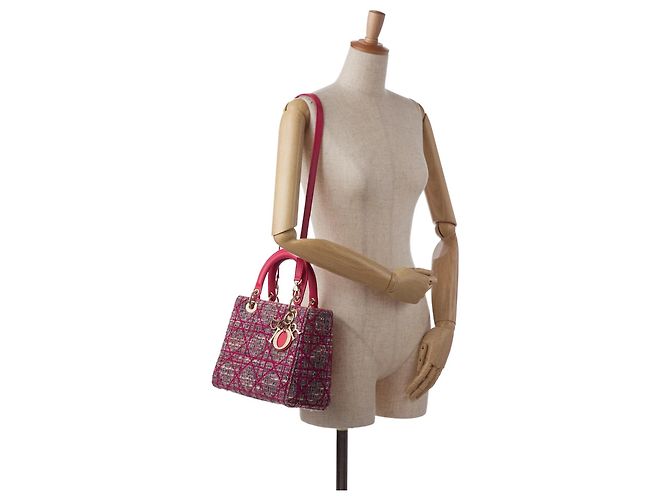 Borsa Lady Dior Satchel Medium in tweed Macrocannage rosa - vista 11