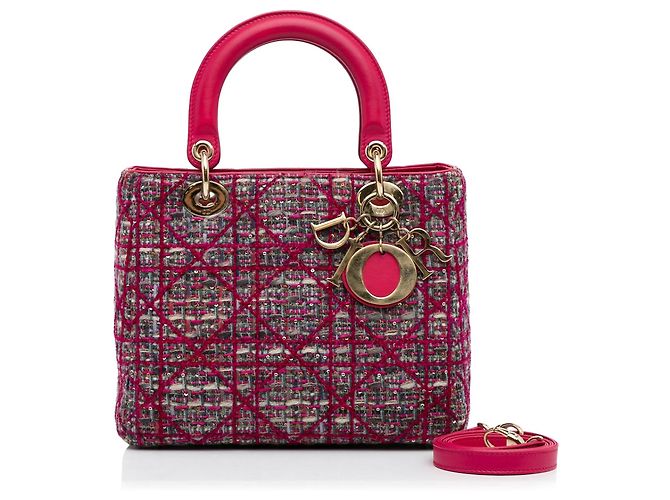 Borsa Lady Dior Satchel Medium in tweed Macrocannage rosa - vista 12