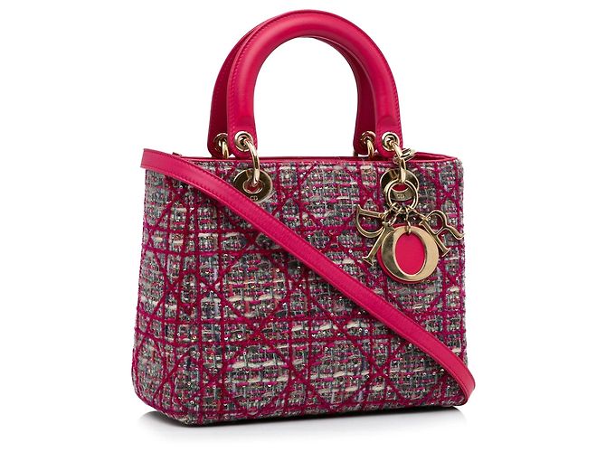 Borsa Lady Dior Satchel Medium in tweed Macrocannage rosa - vista 2