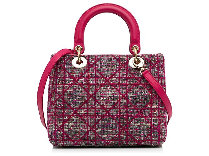Borsa Lady Dior Satchel Medium in tweed Macrocannage rosa - vista 3