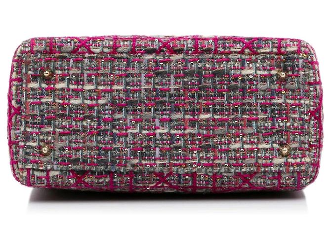 Borsa Lady Dior Satchel Medium in tweed Macrocannage rosa - vista 4