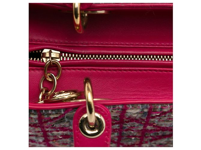 Borsa Lady Dior Satchel Medium in tweed Macrocannage rosa - vista 8