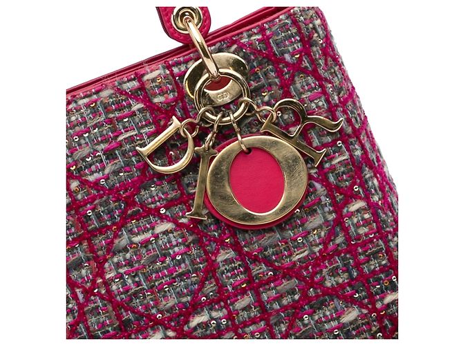 Borsa Lady Dior Satchel Medium in tweed Macrocannage rosa - vista 9