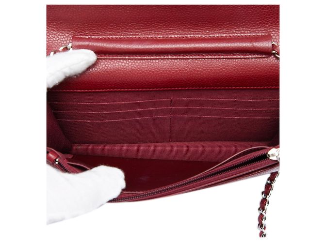 Wallet On Chain Borsa a tracolla Chanel CC matelassé in caviale rosso con catena - vista 4