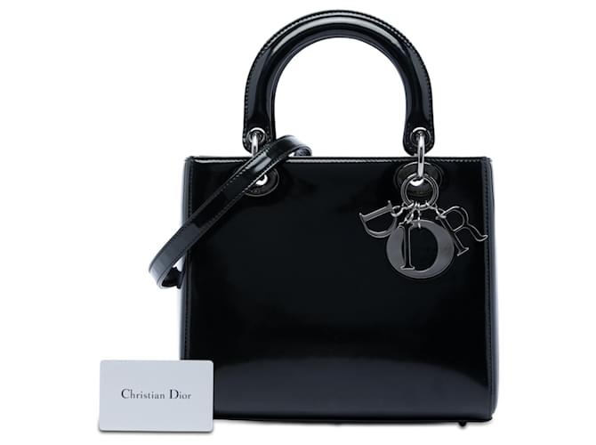 Borsa Lady Dior Medium in vernice nera Nero - vista 6