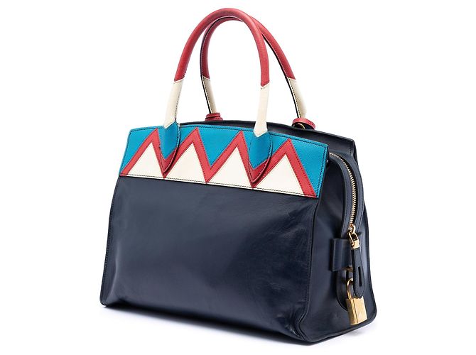 Borsa Satchel Prada City Calf Greca Esplanade Blu in Saffiano Medium - vista 2