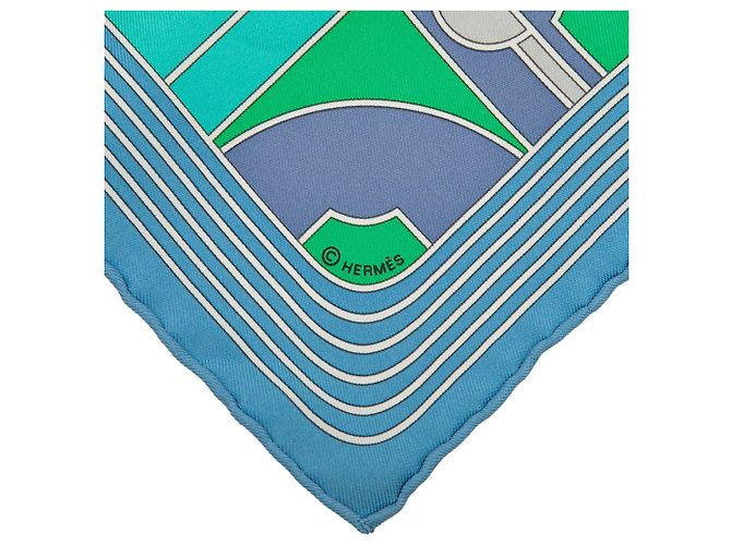 Fazzoletto da taschino Hermès Sport in seta blu - vista 5
