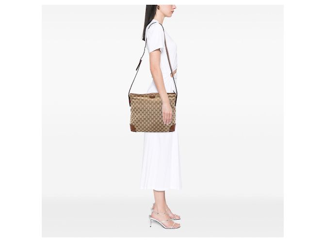 Borsa a tracolla Gucci GG Canvas Web beige - vista 7