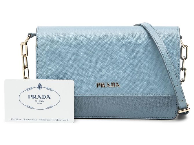 Blue Prada Saffiano Lux Wallet On Chain Crossbody Bag - view 7