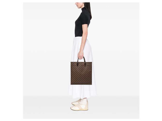 Borsa Tote Louis Vuitton Damier Ebene Sac Plat Marrone - vista 7
