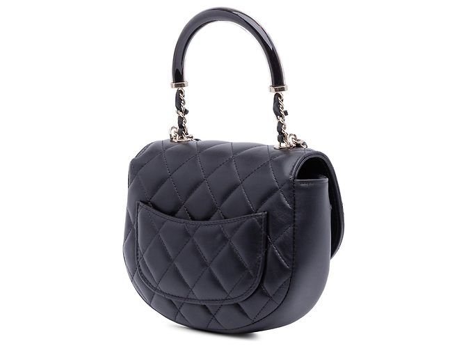 Black Chanel CC gesteppte Lammleder Half Moon Top Handle Flap Satchel Schwarz - Ansicht 2