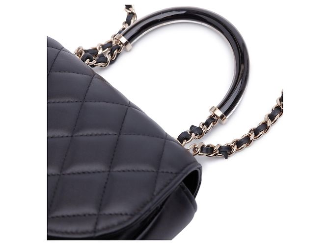 Black Chanel CC gesteppte Lammleder Half Moon Top Handle Flap Satchel Schwarz - Ansicht 8