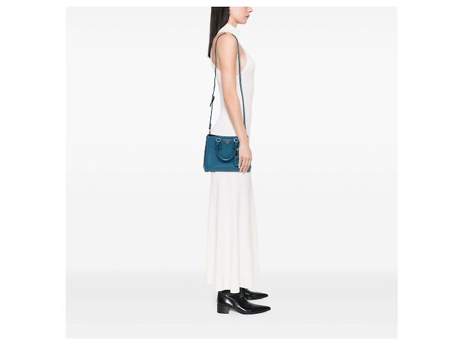 Borsa Prada Small Bicolor Saffiano Lux Galleria Blu - vista 7