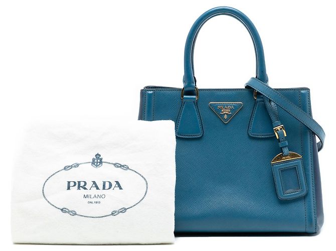 Borsa Prada Small Bicolor Saffiano Lux Galleria Blu - vista 8