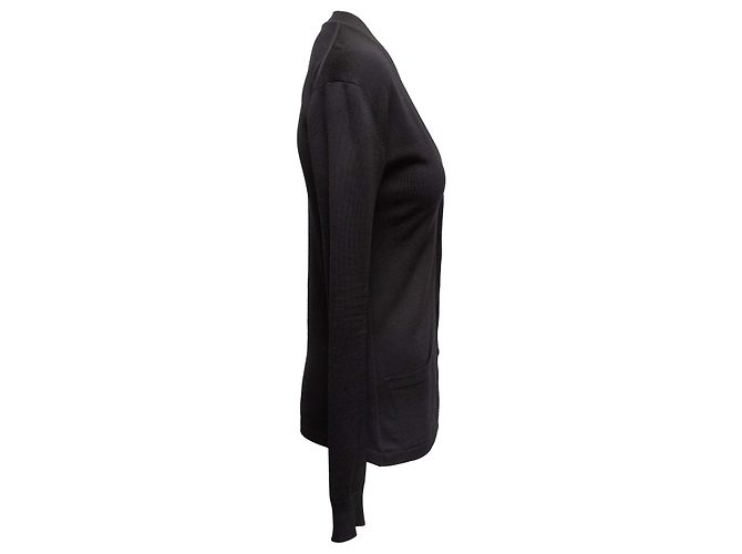 Chanel Wollcardigan mit V-Ausschnitt in Schwarz & Weiß Größe FR 48 - Ansicht 3