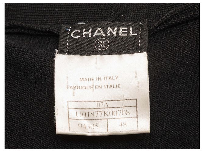Chanel Wollcardigan mit V-Ausschnitt in Schwarz & Weiß Größe FR 48 - Ansicht 4
